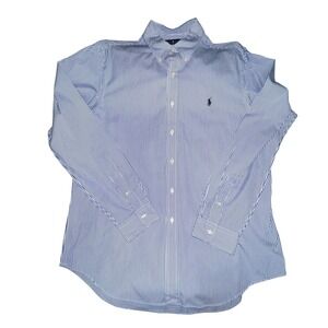 Ralph Lauren Shirt Men's XXL Blue Pinstriped Button Down Cotton Black‎ Pony Logo